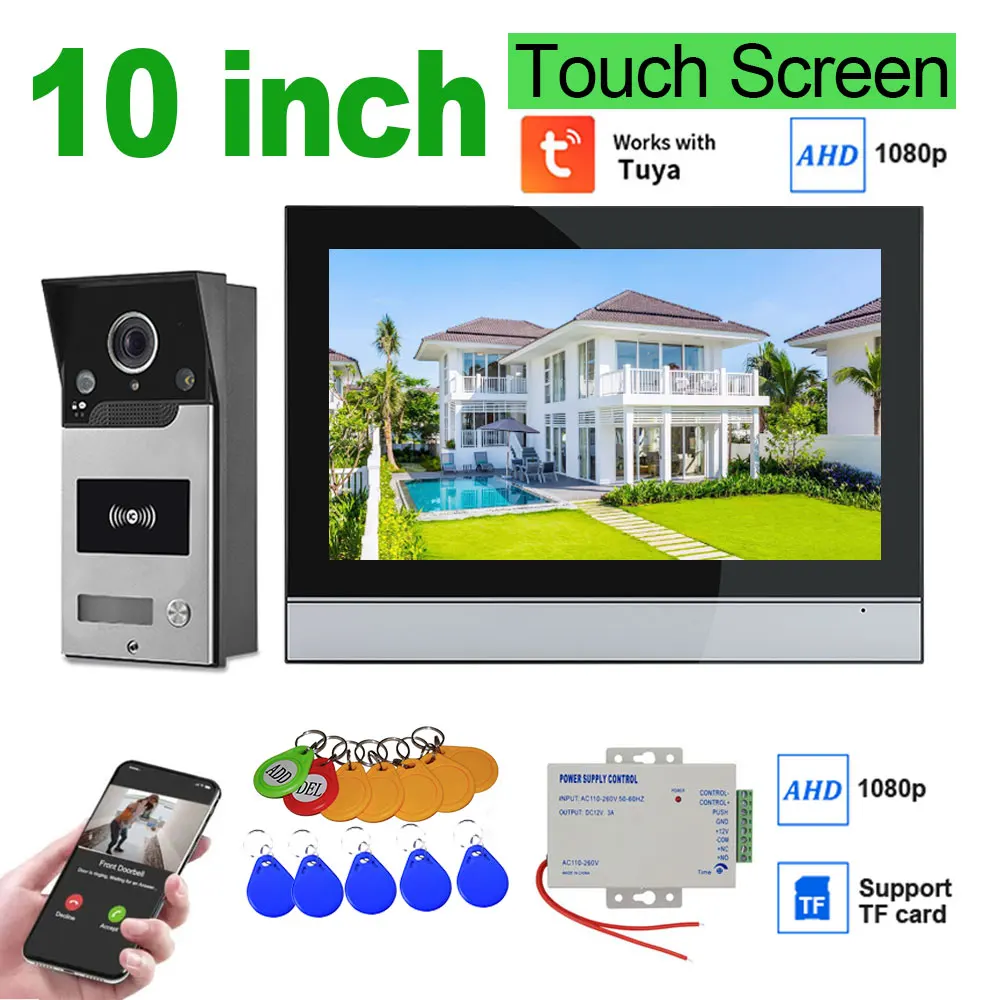 

New Touch Screen 10 Inch WiFi Video Doorbell Video Intercom System Tuya Smart APP Remote / RFID Card Unlock For Home Doorphone