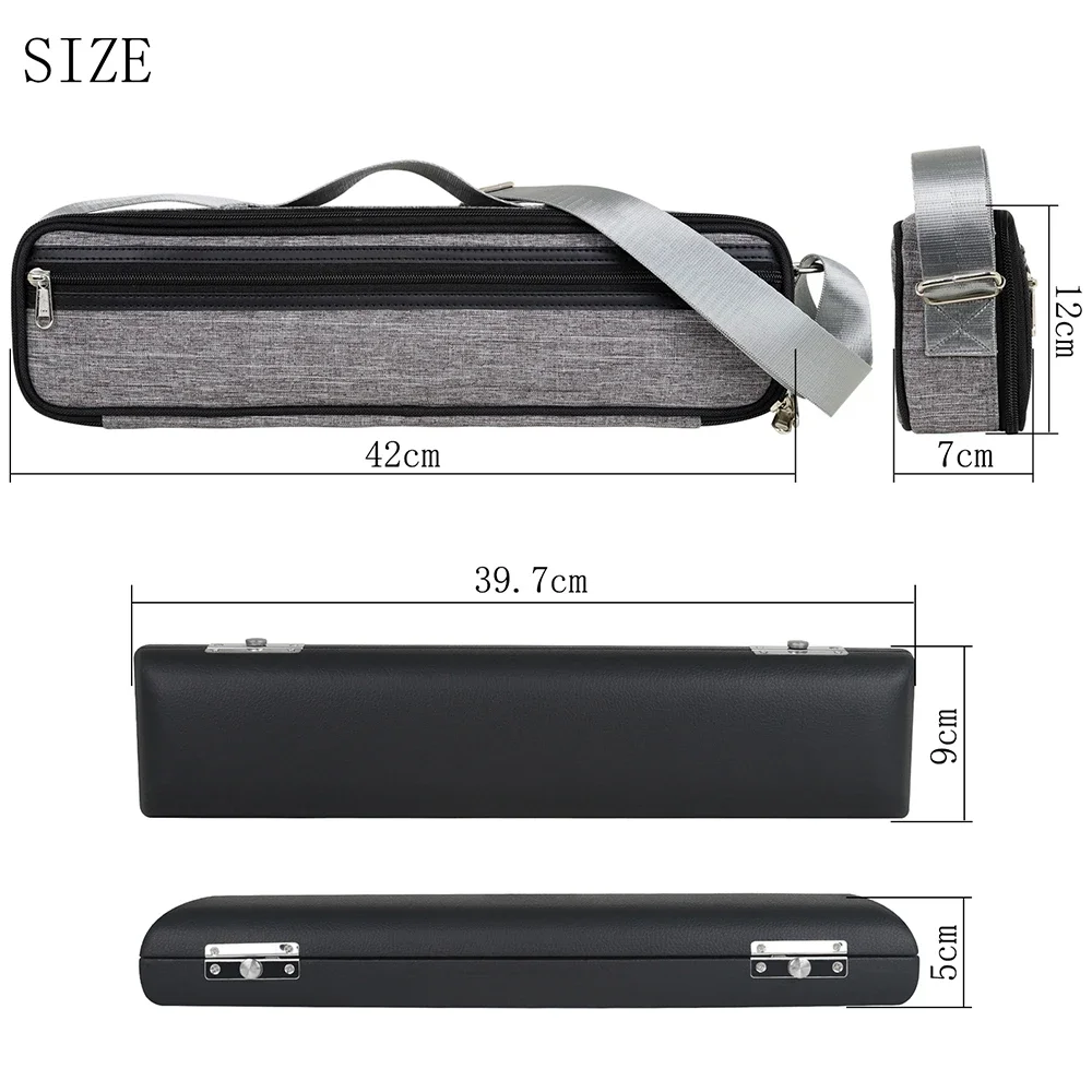 16-hole Flutes Bag Grey Leather Box Satchel Zipper Portable Flute Storage Bag Box Case Suit Waterproof Shockproof Flutes Parts