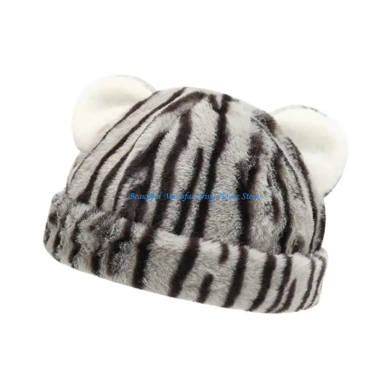 

E56A Animal Pattern Bear Ear Hat Breathable Winter Ushanka Hat for Men Women Unisex