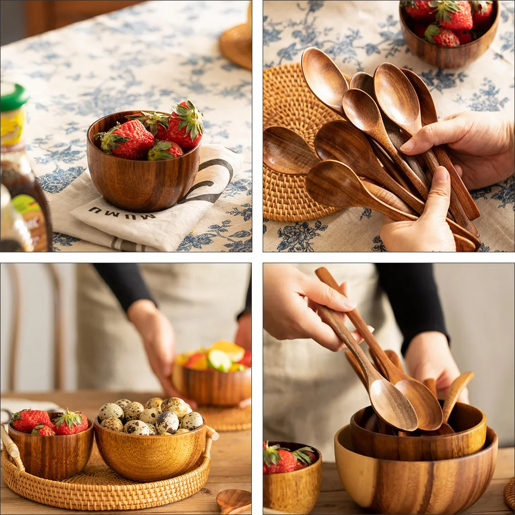 

's Wooden Bowl Set Kitchen Supplies Rice Noodle Fruit Tableware s Bowls