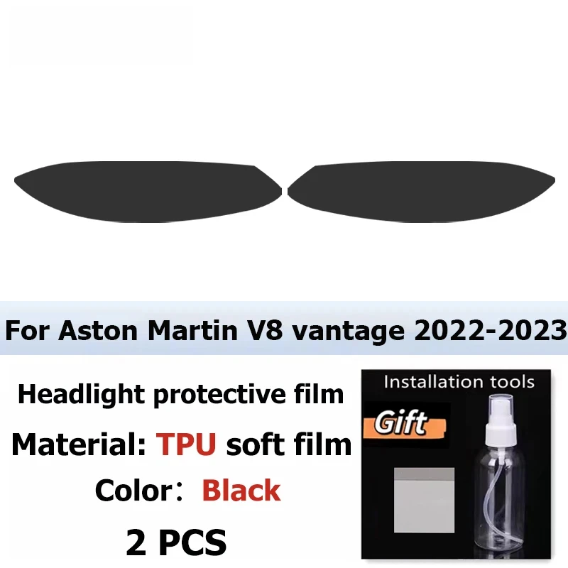 Película Protectora para Faros Delanteros de Aston Martin V8 Vantage 2022-2023, Color Negro Ahumado, TPU Anti-Rayones, Vinilo Adhesivo, Kit PPF