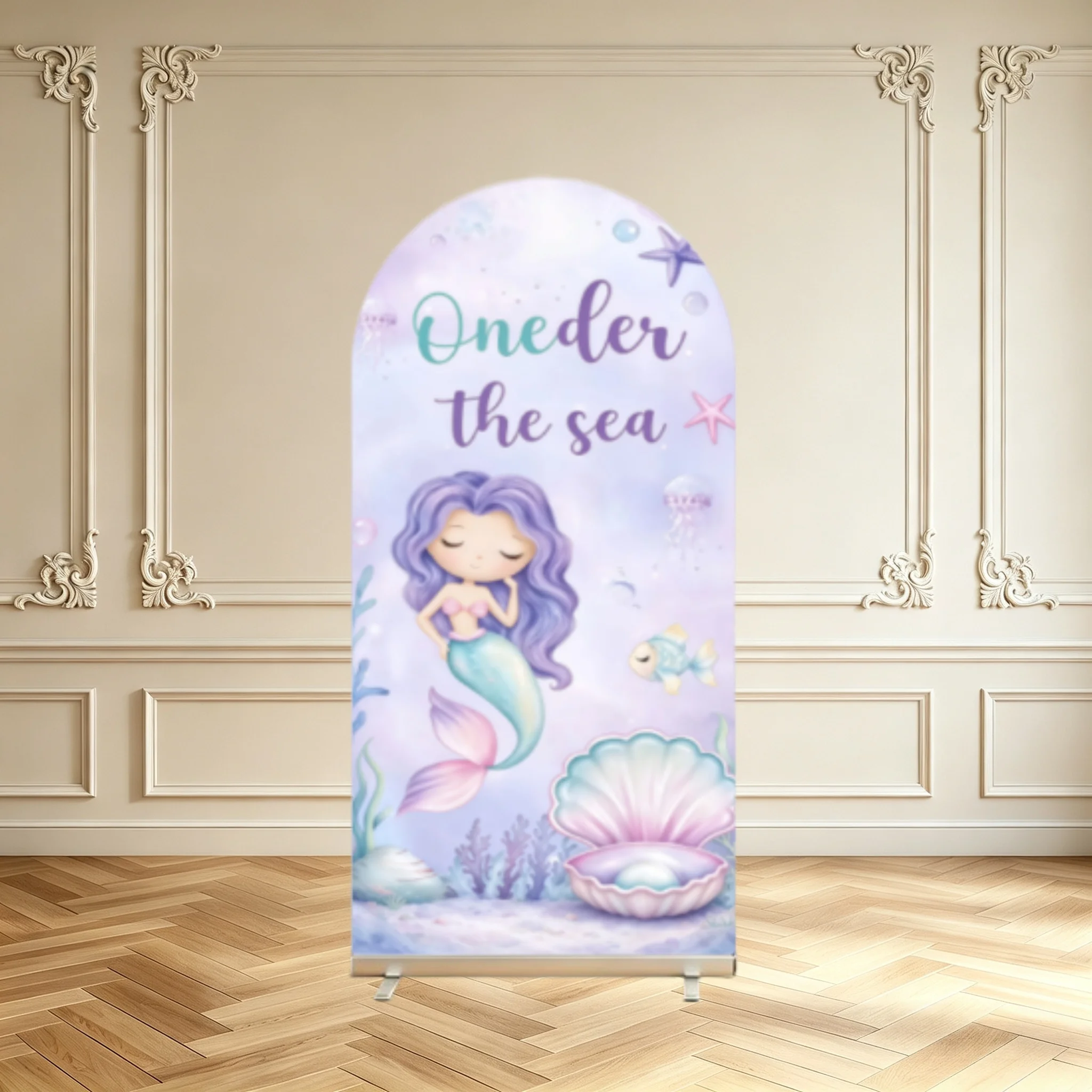 Oneder The Sea Mermaid Arch Backdrop Cover Mermaid Scales Pearl Girl 1st Birthday Party Decoration Double Sided Arch Covers