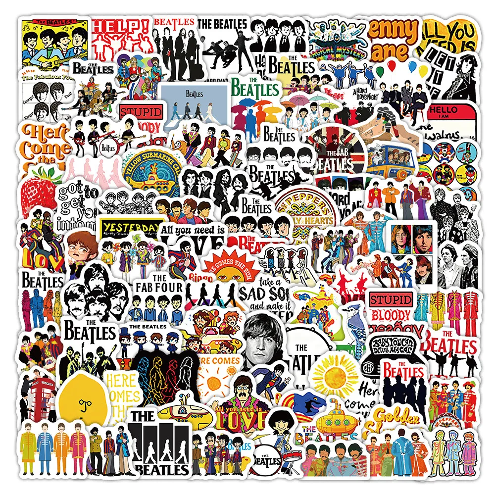 125Pcs The Beatles Band Graffiti Stickers Vintage Rock Music Decals For Laptop Water Bottle Luggage Journal DIY Papery Pop Store