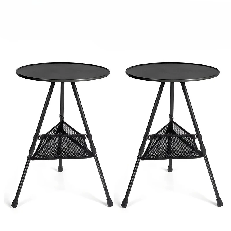 Outdoor Round Table with Mesh Bag 2 Pcs Set Ultralight Portable Folding Adjustable Table for Camping Picnic Indoor