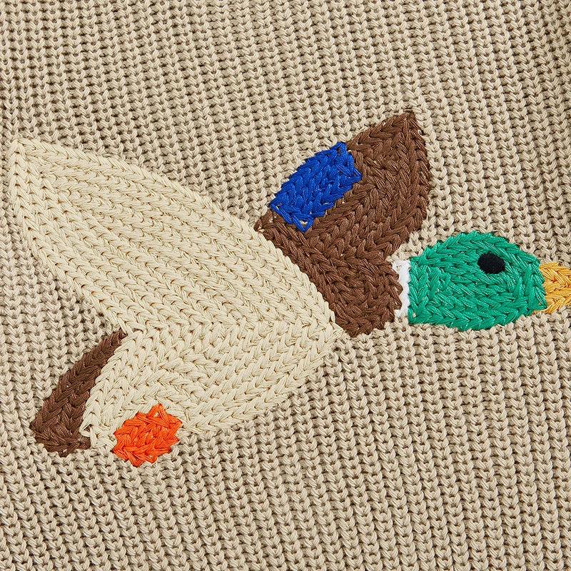 FOCUSNORM Pullover für Kleinkinder, 0–3 Jahre, Mädchen und Jungen, 5 Farben, lässig, Enten-Stickerei, warm, gestrickt, lange Ärmel, Strickwaren – Detail 2