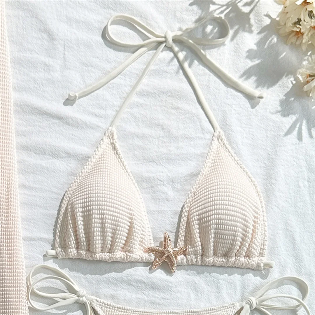 Metall-Stern-Halter-Bikini, Damen-Badeanzug, Damen-Badebekleidung, dreiteiliges Bikini-Set mit Rock, gepolsterter Badeanzug, Badebekleidung, Modell V6740Y. – Detail 35