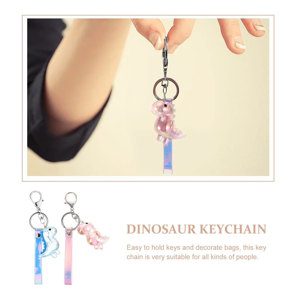 2 Pcs Dinosaur Keychain Decorative Chains Ring Bag Pendant Acrylic Handbag Fob Rings