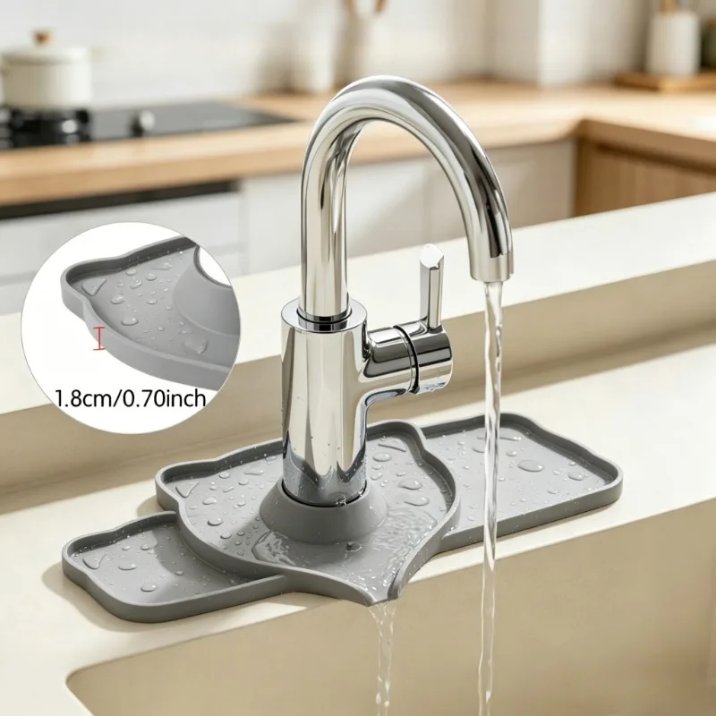 Silicone Faucet Mat, Sink Splash Guard Water Drip Catcher Tray, Kitchen Sink Countertop Protector with High Edge Anti-Splash