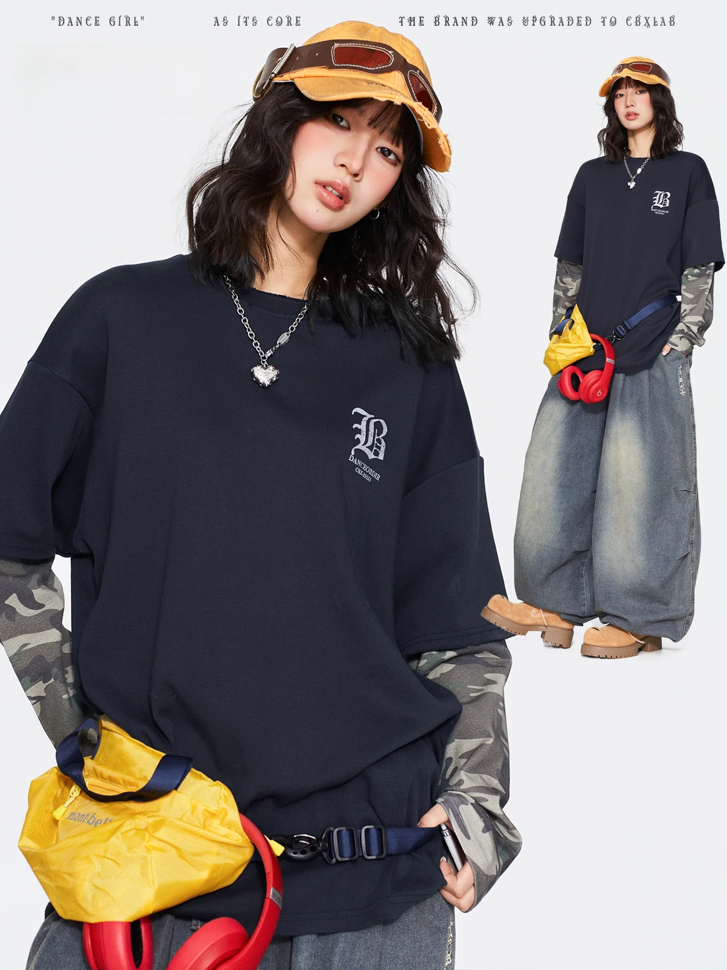 

CBXLAB Модная брендовая толстовка для уличных танцев с потертостями, непрозрачная камуфляжная лоскутная толстовка с капюшоном в стиле ретро, оверсайз-топ для молодежи