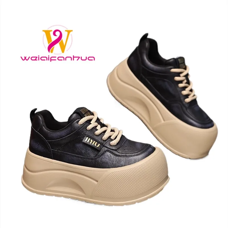 Thick-soled Sports Shoes for Women 2026, New Style Sponge Shoes, Genuine Leather Height-increasing Board Shoes for Women