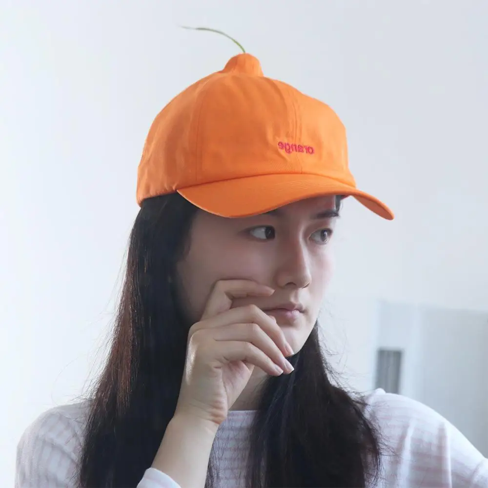 Apparel Accessories Cotton Orange Baseball Cap Sunscreen Peaked Embroidered Letter Hat Cool Fashion Creative Orange Cap Street