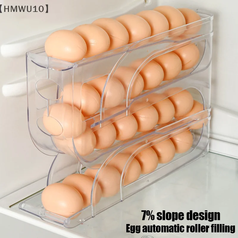 〔HMWU10〕Automatic Roll-down Egg Storage Box Kitchen Refrigerator Side Door Egg Preservation Rack 30 Pieces To Pack Egg Boxes