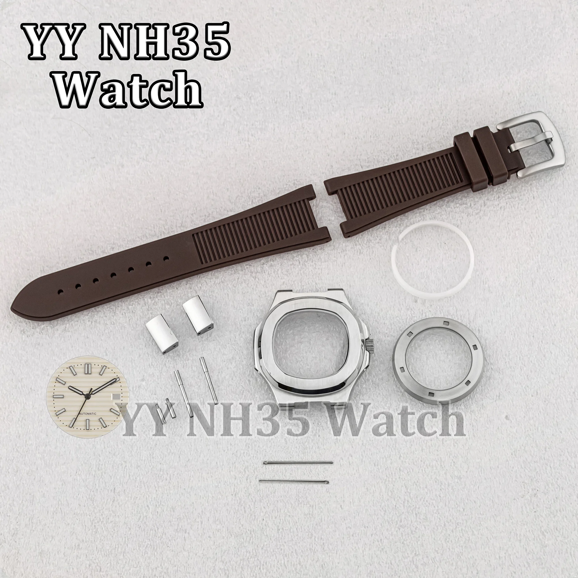 for Nautilus Watches NH35 Case Rubber Strap Sapphire Glass Water Resistant 41mm Watch Case Watch Mod Parts fit NH35/36 Movement