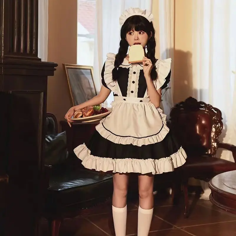 المئزر تأثيري ازياء سيدة يابانية تأثيري لوليتا مقهى خادمة فستان أبيض وأسود تنورة دعوى لطيف المرأة الملابس الداخلية مثير