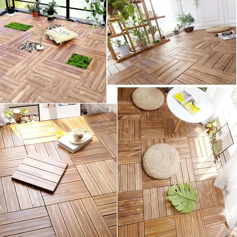 Wood Flooring,Deck Tiles Interlocking Floor Tiles Patio Flooring Outdoor Waterproof for Balcony Backyard Walkway (Size : 34pcs)