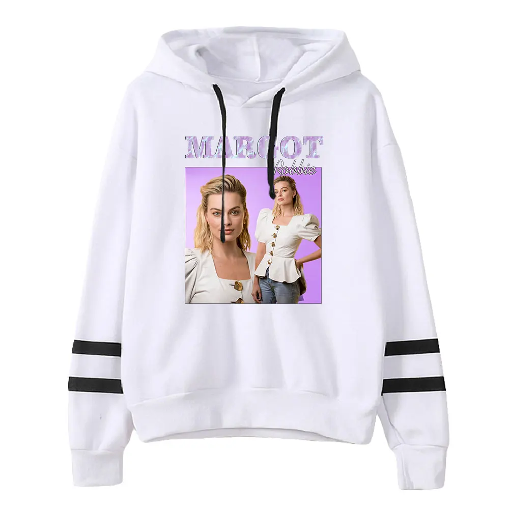 Margot Robbie Hoodie Unisex Pocketless Parallel Bars Sleeve Sweatshirt Men Women Hooded Pullover Youthful Star Clothes