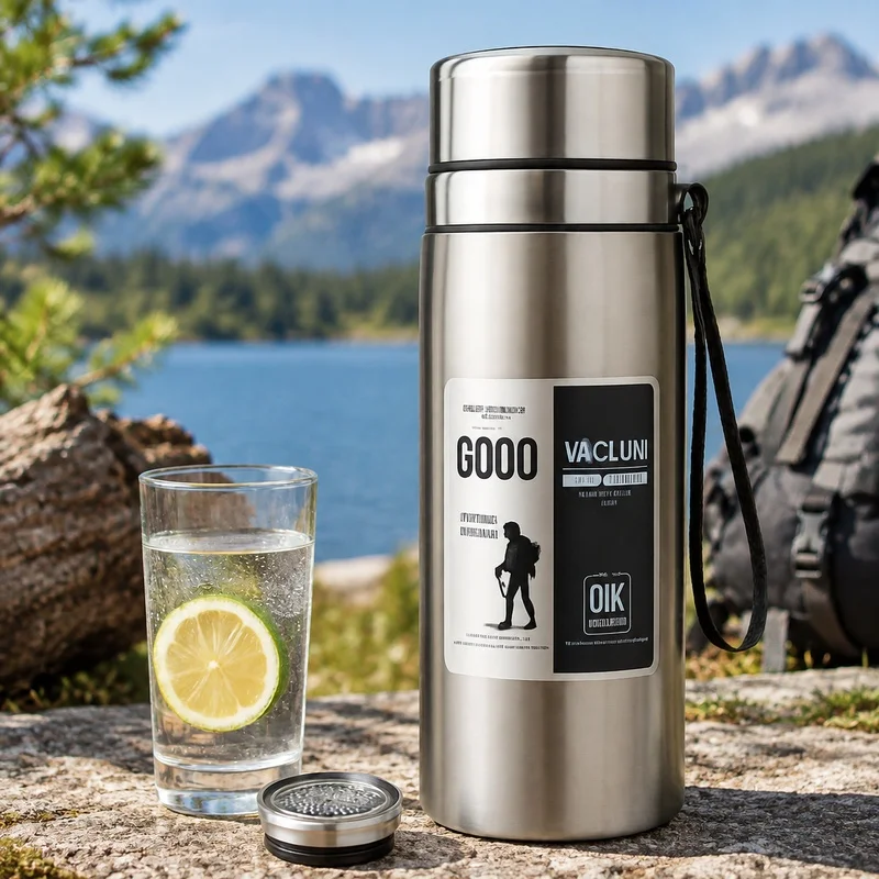 800/1000ml Stainless Steel Sports Water Bottle with Leak-Proof Seal and Carrying Strap, High Capacity Vacuum Flask