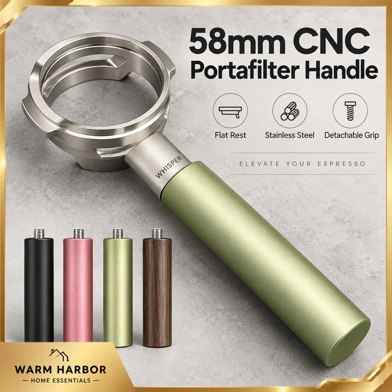 Whisper 58mm Espresso Portafilter Handle Cnc Stainless Steel Mirror Polished Matte Grip Flat Rest Coffee Barista Accessory Tool