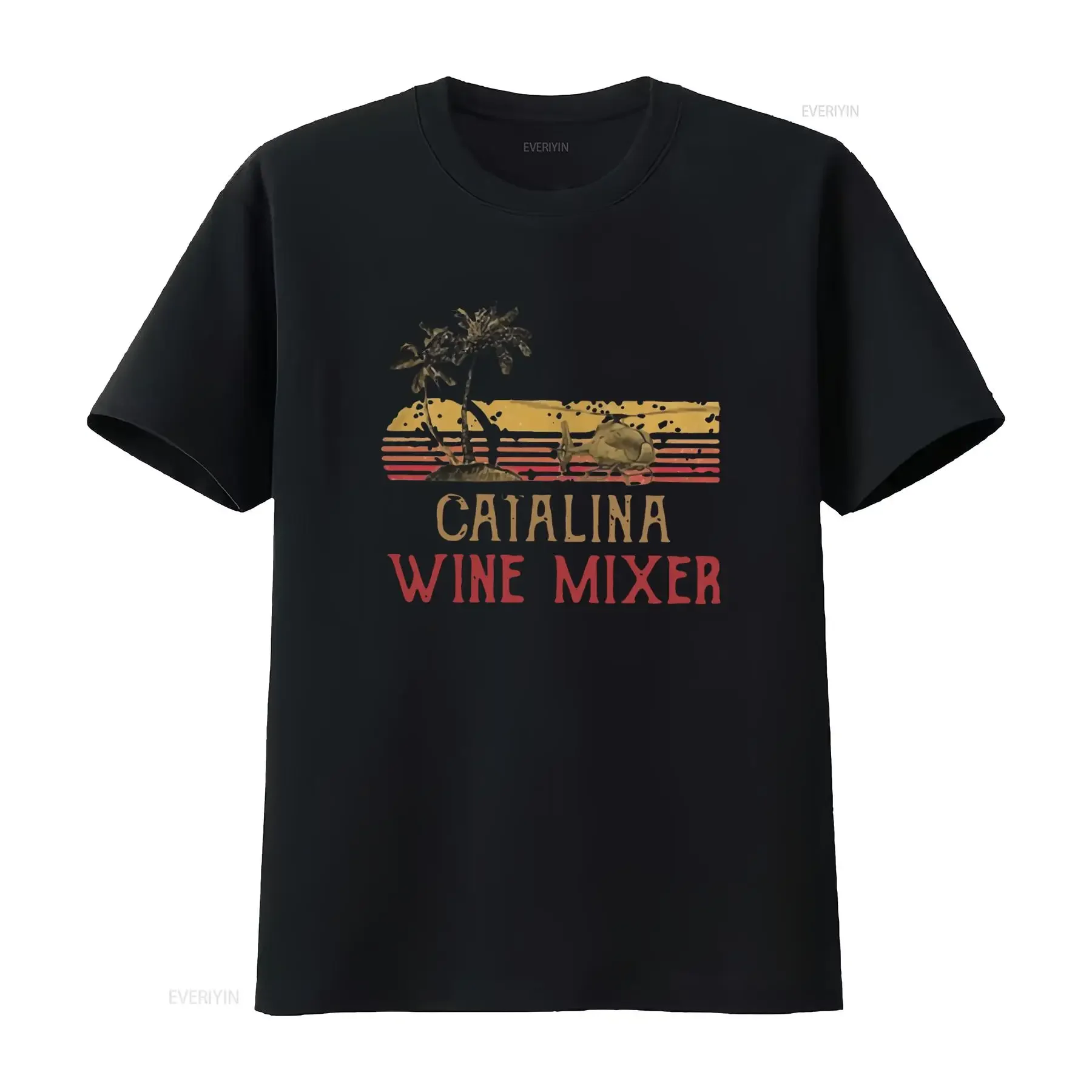 Camiseta Catalina Wine Mixer con diseño de Santa Island, inspirada en la película Step Brothers, perfecta para uso casual, estilo vintage, lavada, versátil.