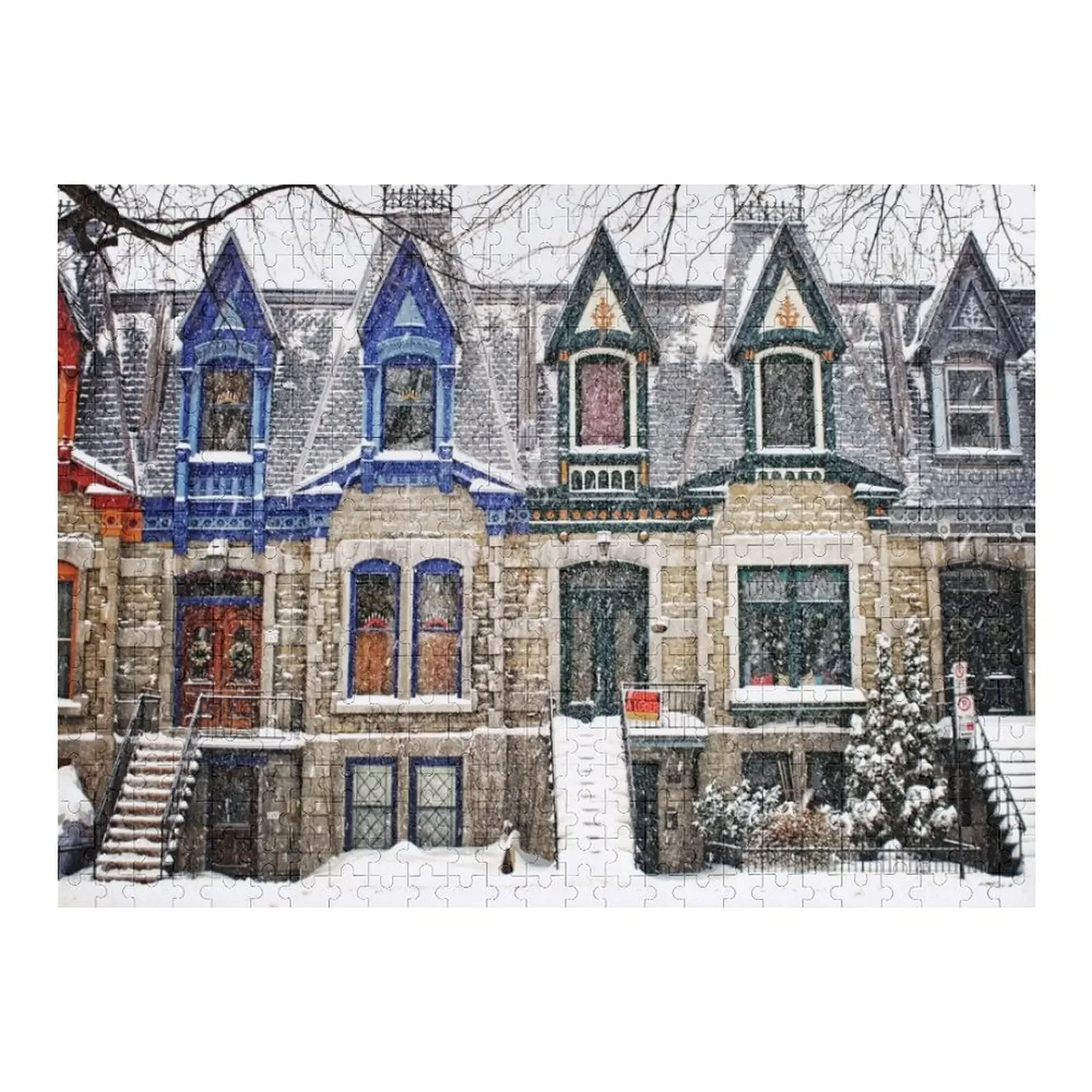 

Montreal Victorian Architecture - The Enchanted Winter Jigsaw Puzzle Wooden Name Custom Personalized Photo Custom Puzzle