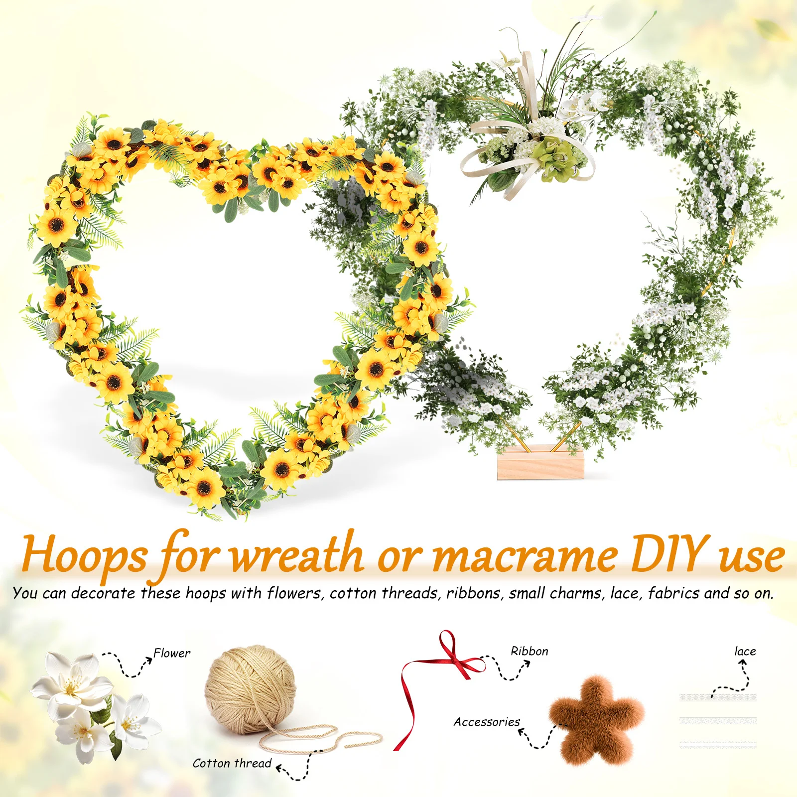 1Set Heart Wire Wreath Frame Moon Design Metal Hoop for Floral Centerpiece Decorative Craft DIY Home Office Garden Decoration