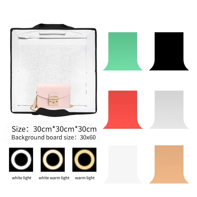 SH Fotografie-Tischlichtbox mit 6 Farbhintergründen, tragbares Desktop-Fotostudio, Softbox für Produktfotografie