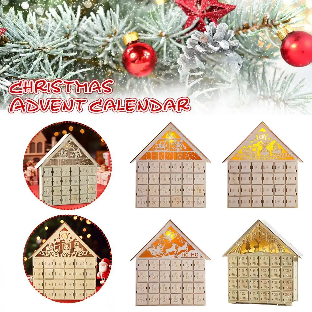 Christmas Led Wooden Advent Calendar With 24 Drawers Holiday Up Light Decoration Advent Days Calendar Gift 24 Xmas Diy Coun V9x8