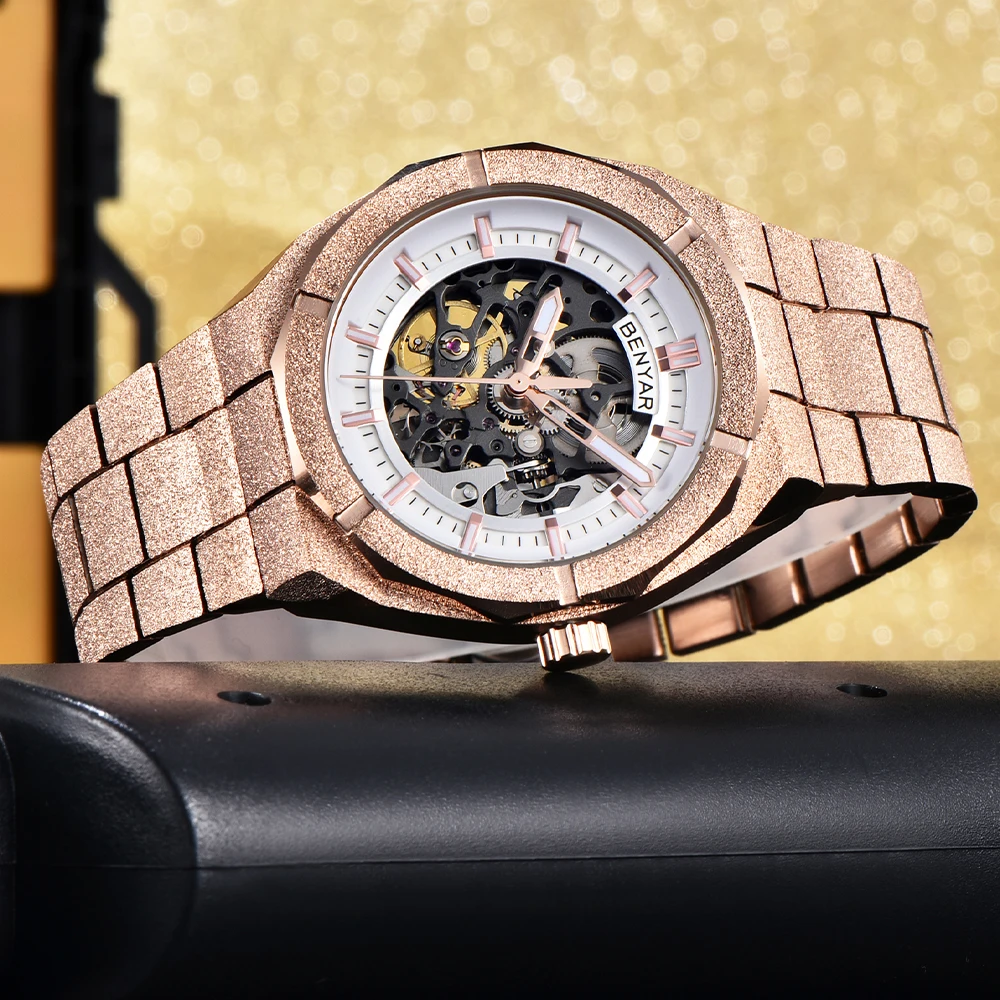 BNEYAR 2025 Reloj de acero inoxidable para hombre de 41 mm Esfera luminosa Reloj mecánico automático resistente al agua hasta 30 m