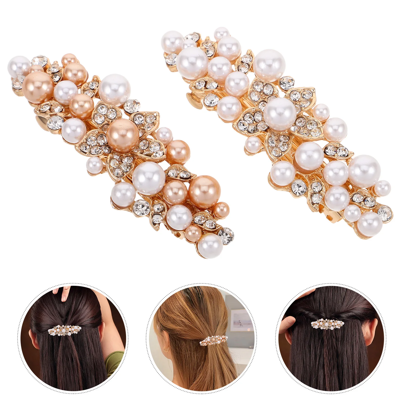 

2pcs Rhinestone Hair Clips Glitter Pearl Flower French Barrettes Decorative Hair Pins Jewelry Accessories Women Girls Mini Metal