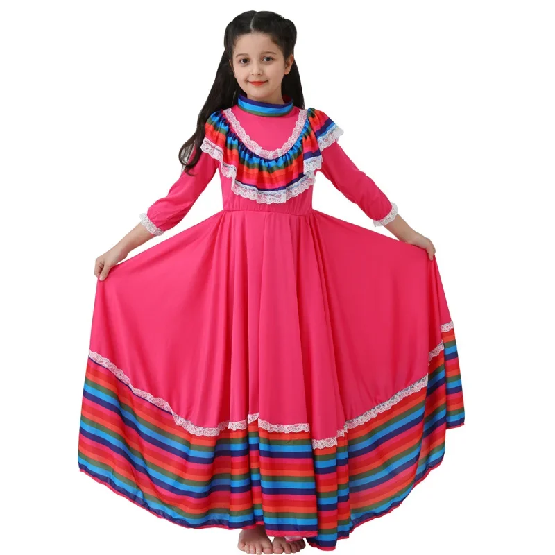 

Child Girls Jalisco Traditional Guadalajara Mexican Folk Dancer Costume Halloween Carnival Costumes For Kids 3 Colors Available
