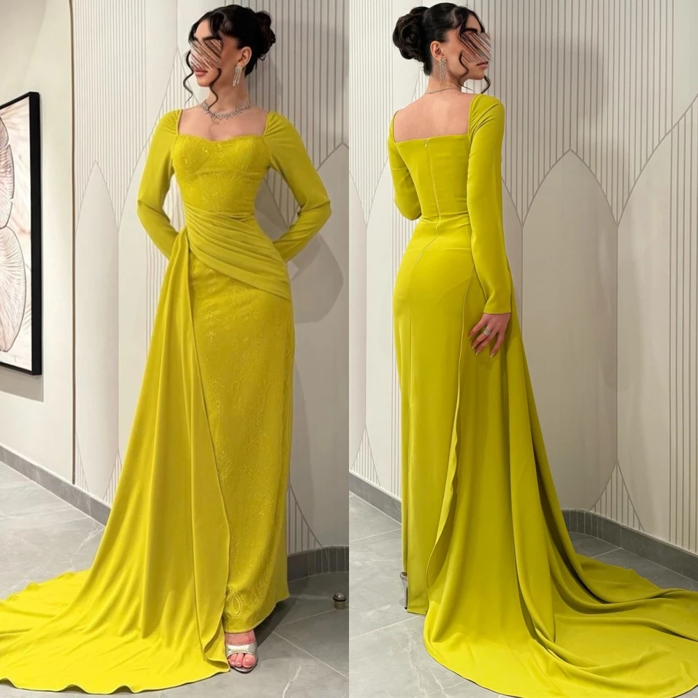 

Изысканное вечернее платье с квадратным воротником по индивидуальному заказу, классическое коктейльное платье с длинными рукавами, модные платья со шлейфом для особых случаев