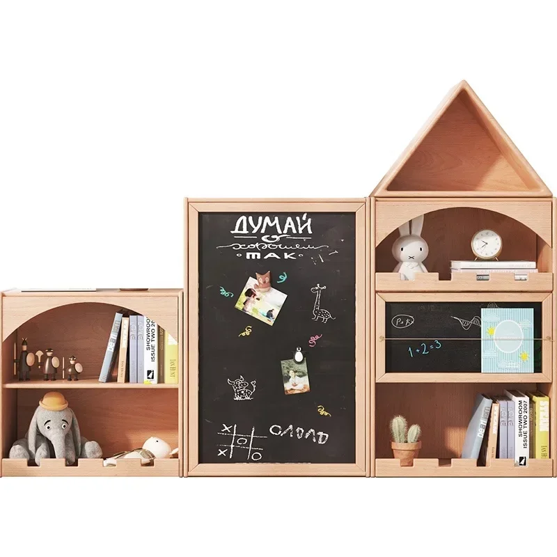 Kids Wooden Bookcase Toy Storage Cabinet Combo with Black Doodle Board Children Bedroom Furniture