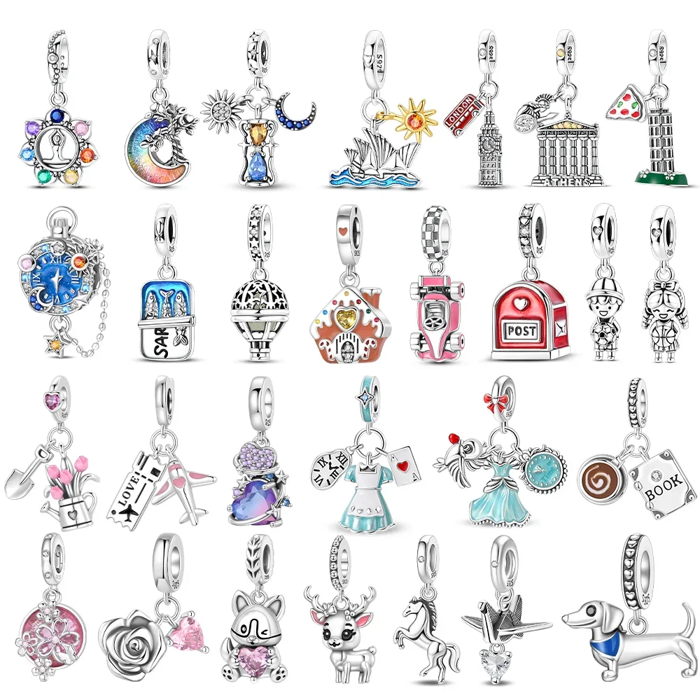 Golden Silver Castle Architecture Cowboy Music Charms Beads Fit Bracelets Bag Keychain Charms Diy Women Gift Accessory