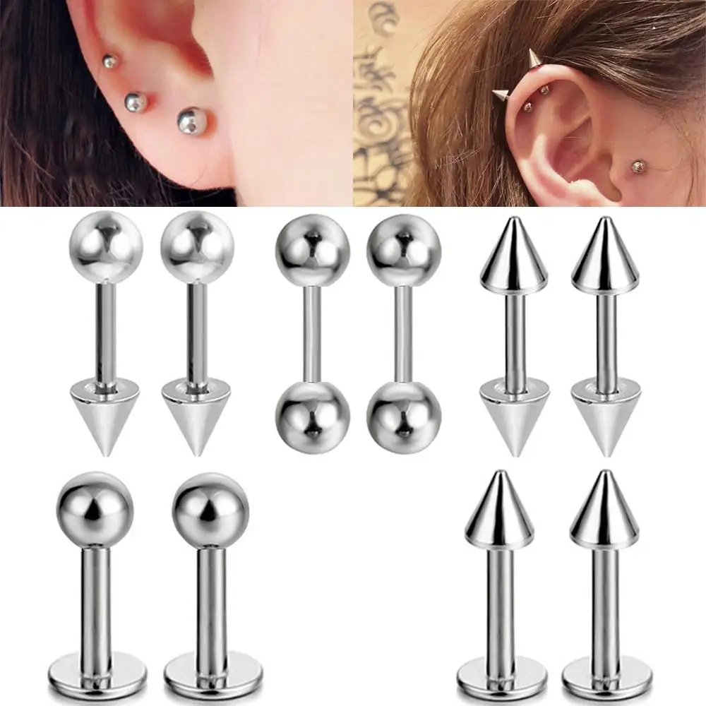 2Pcs Medical Stainless Steel Labret, Lip Piercing Jewelry Tragus Cartilage Ear Studs Earrings For Women / Men 2025 Trend