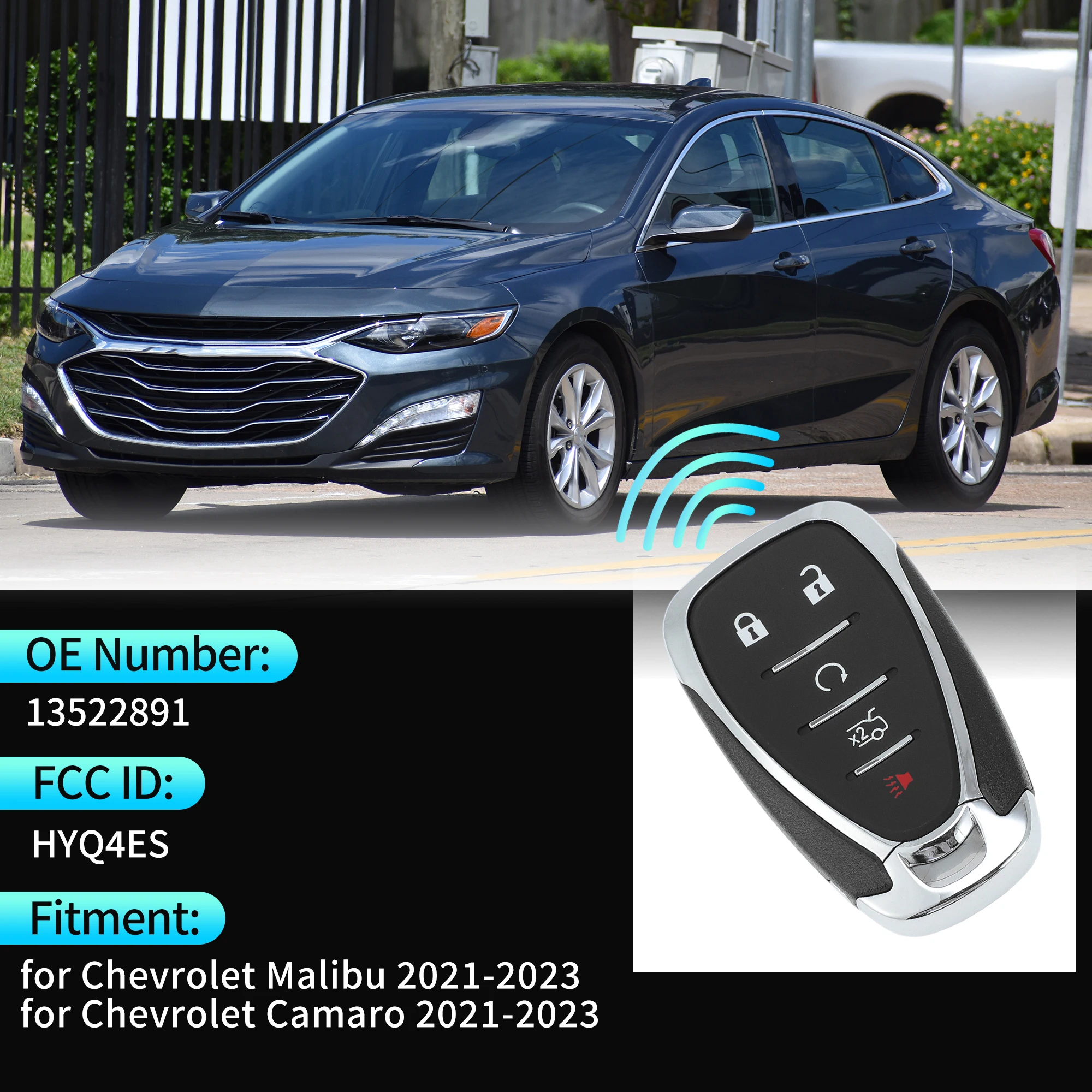 X Autohaux HYQ4ES 433 MHz Chave remota de entrada sem chave para Chevy Malibu Camaro 2021-2023