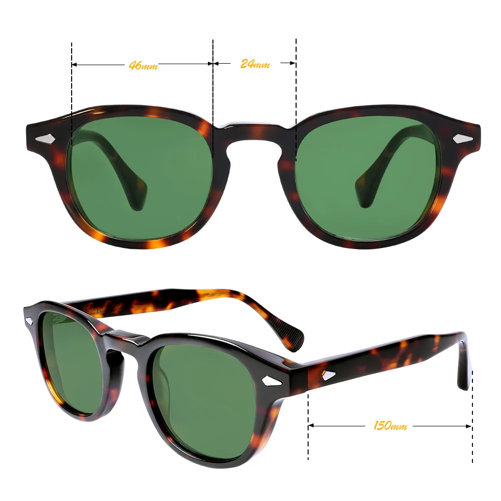 Lunettes de soleil rondes pour hommes et femmes, monture rétro en acétate épais, Protection UV400, lentille polarisée, Look Vintage