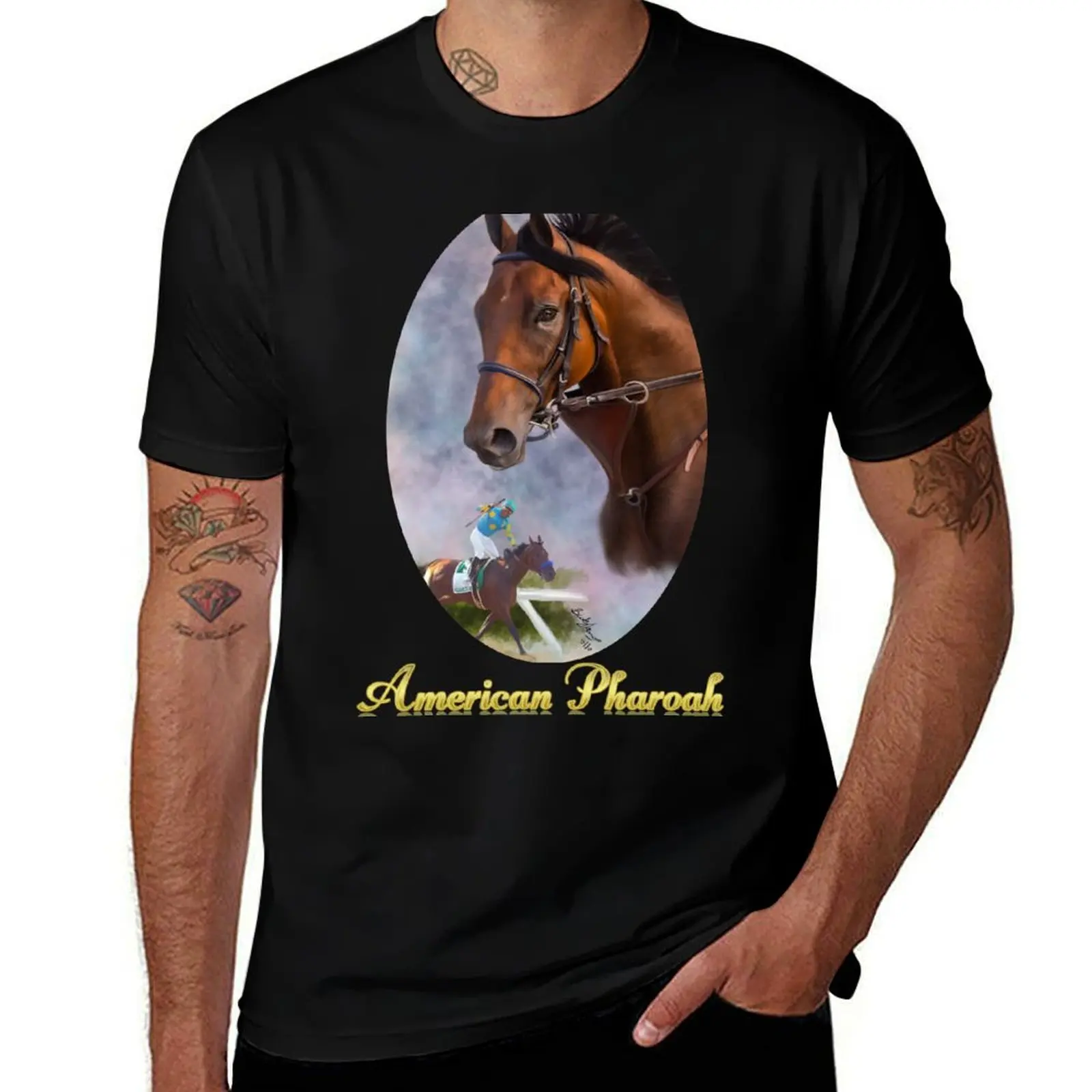 American Pharoah, Triple Crown Winner with Name Plate T-Shirt Classic Basic Casual T-Shirt