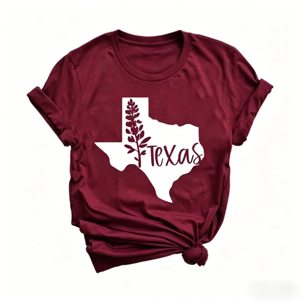 Texas State Outline Bluebonnet Flower Graphic TShirt Women Men Cotton Short Sleeve Texas Pride Casual Daily Outfit