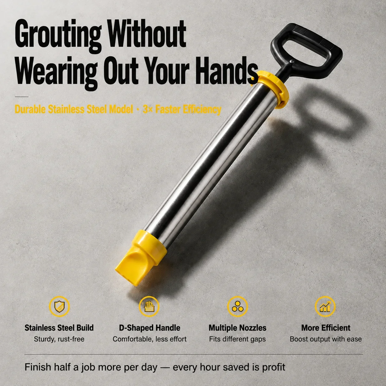 Grout Filling Gun with 4 Nozzles, Manual Mortar Applicator Tool, Cement Grouting Pump, Caulking Gun for Tile Joints, Concrete Re