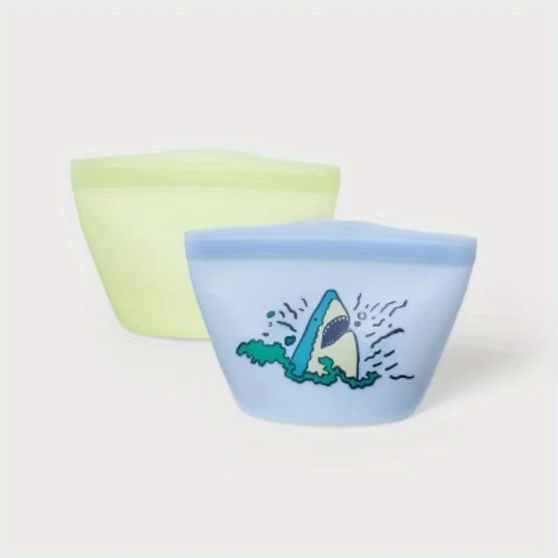

Kids Set of 2 Reusable Sandwich Bags Shark - Dishwasher Safe Design Solid Green Tone and Shark Pattern
