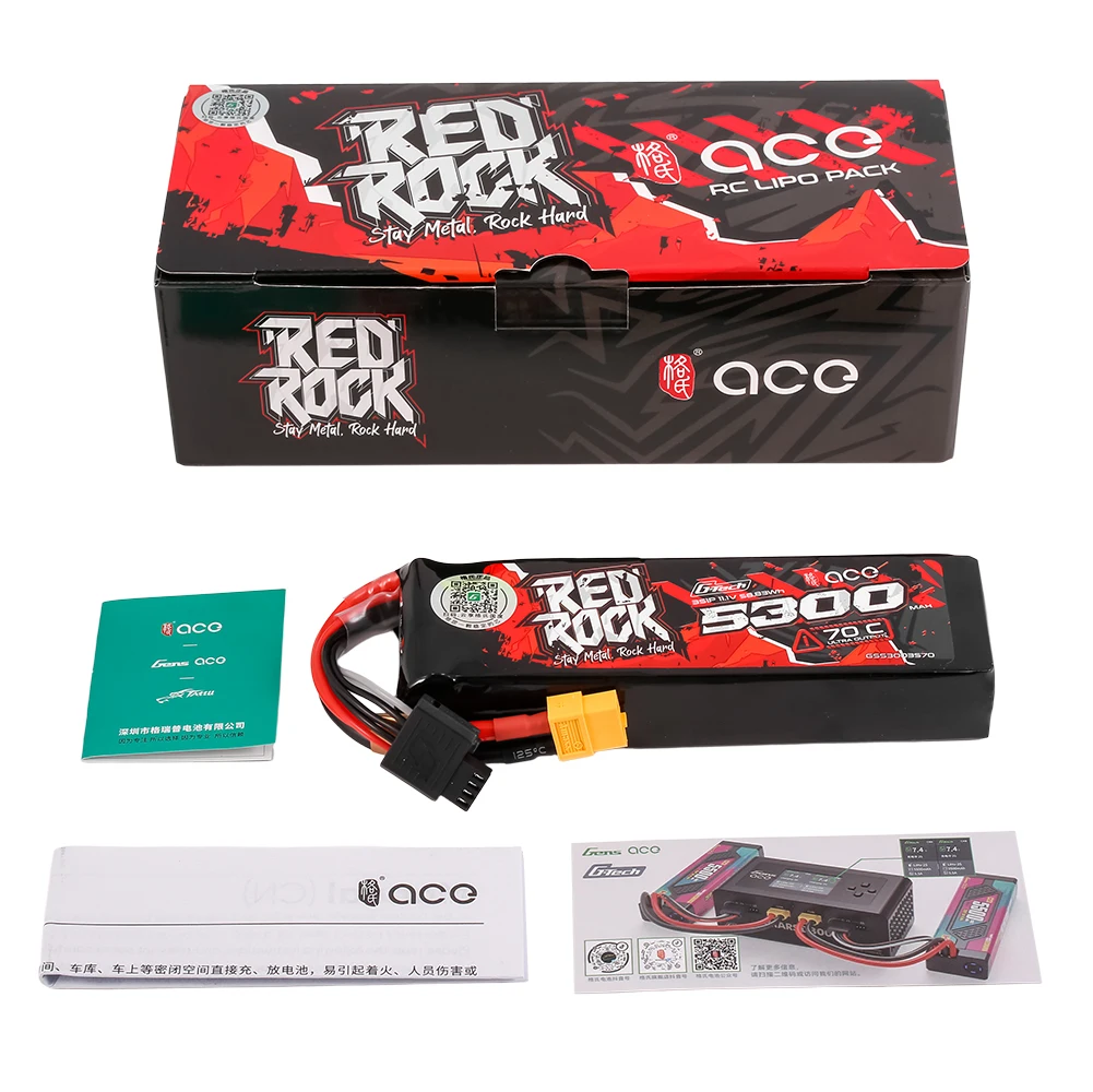 

G-TECH ACE RedRock 5300 мАч 70C 11,1 В 3S литиевая батарея с дисплеем напряжения для радиоуправляемого автомобиля, лодки, самолета, игрушки и хобби, детали