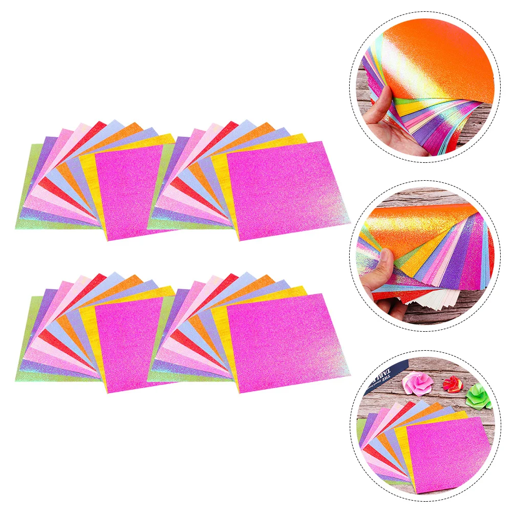 

100 Pcs Origami Pearlescent Handicraft Paper for Kids DIY Metal Supplies Colorful Folding Papers Child