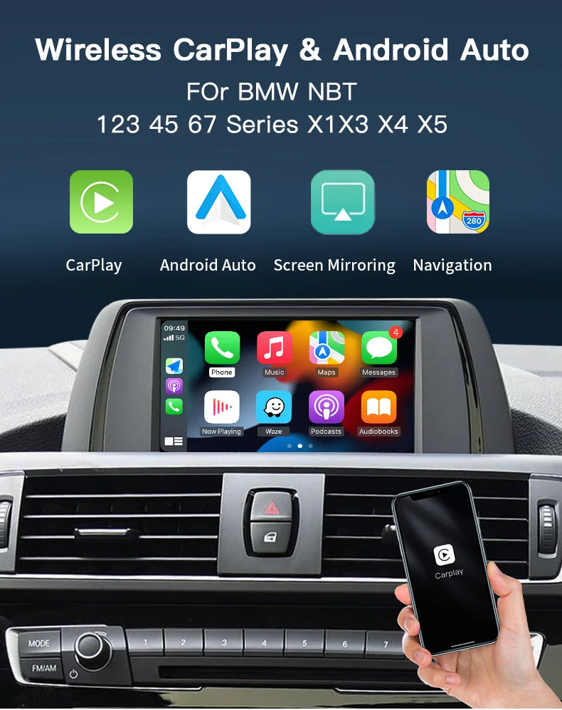 CarPlay ไร้สายสำหรับ BMW, NBT, CIC System, 1 2 3 4 5 6 7 Series X1 X3 X4 X5 X6 E60ขนาดเล็ก E84 E70 F26 F25 F10 F11 F20 F21ที่ที่มีการที่