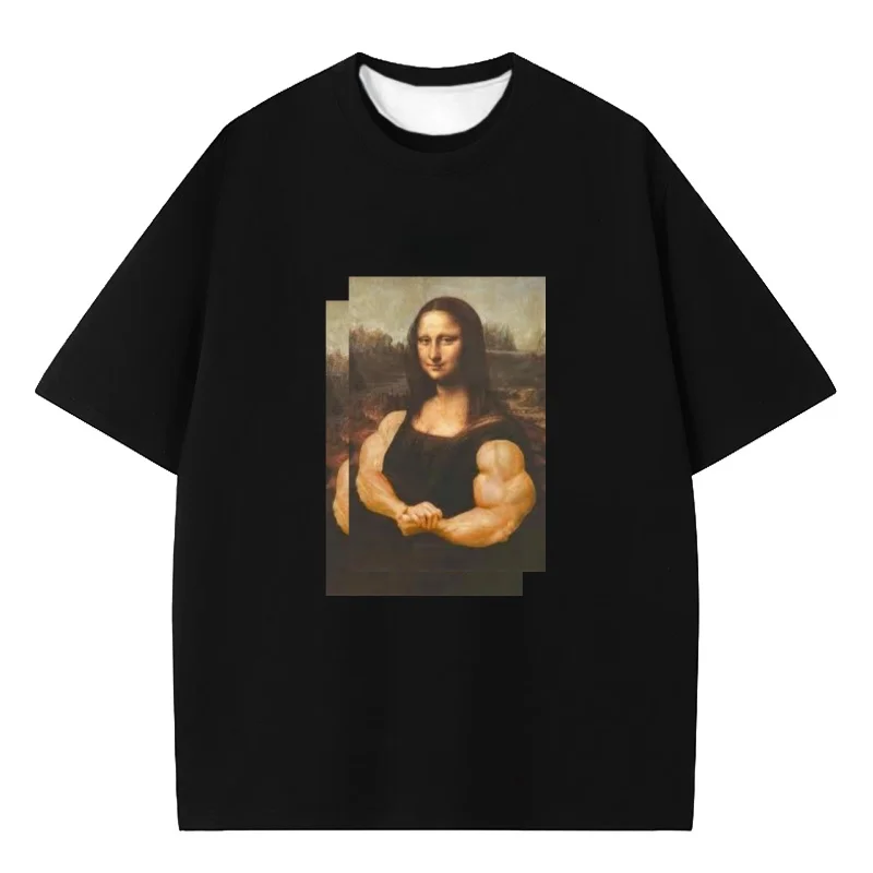 

Original Design Fun 3D Printed T-shirt, "Mona Lisa" Spoof Strange Neutral T-shirt, Cosplay Party Wear Street Wear Couple's Wear