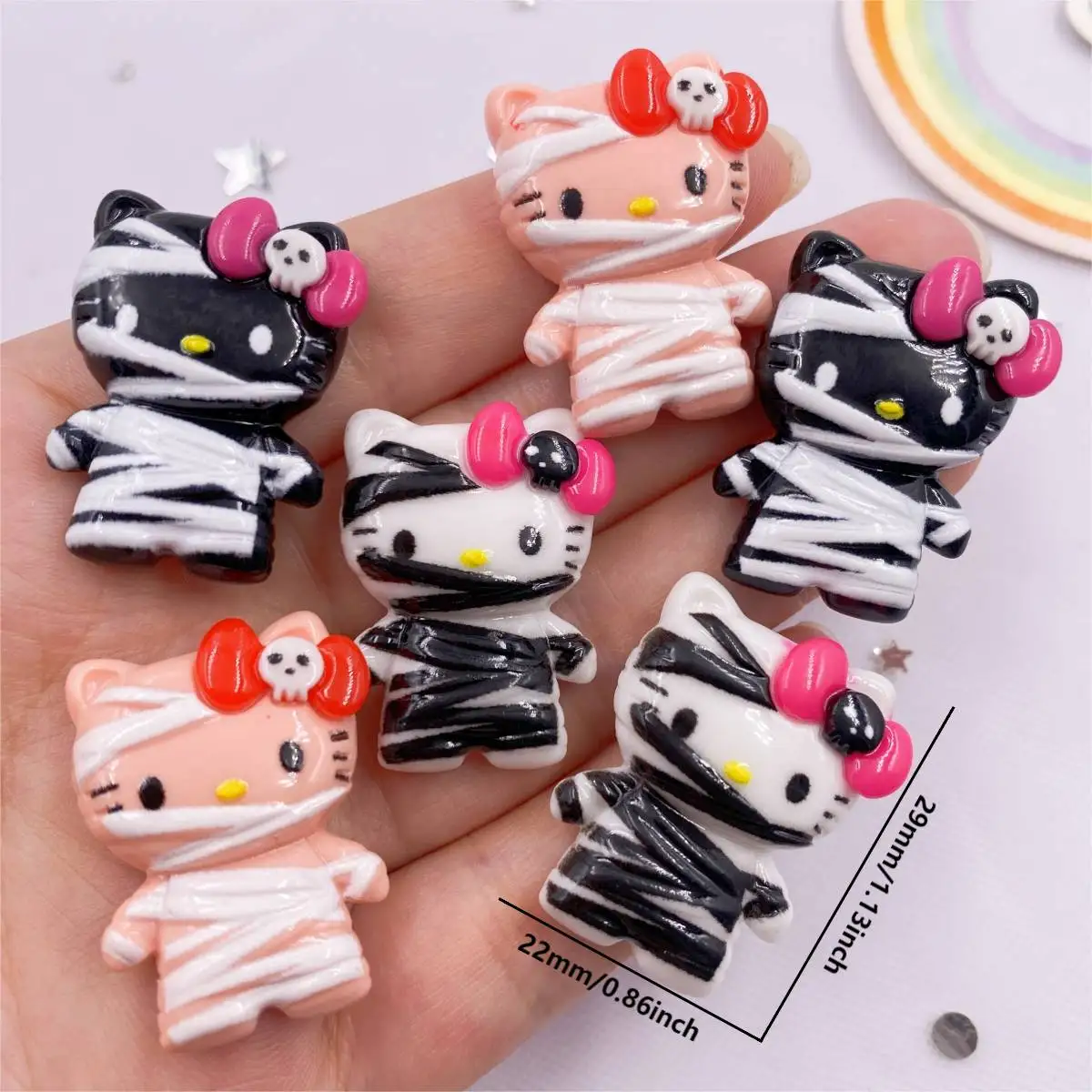 6Pcs Resin Colorful Kawaii Wounded Bandage Cat Flatback Stone Figurine Halloween Decor Accessories DIY Hair Bow Scrapbook Crafts