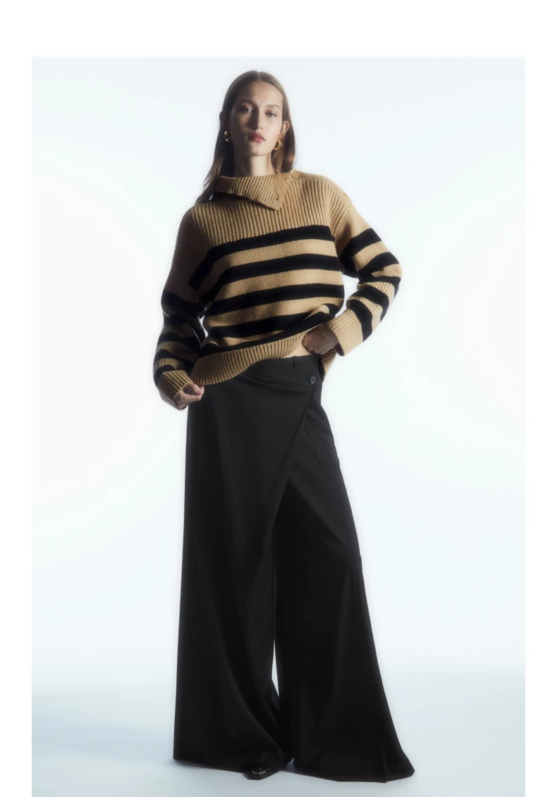 Ethereal  2023  autumn new style of Standard one-shoulder button-striped casual sweater for women