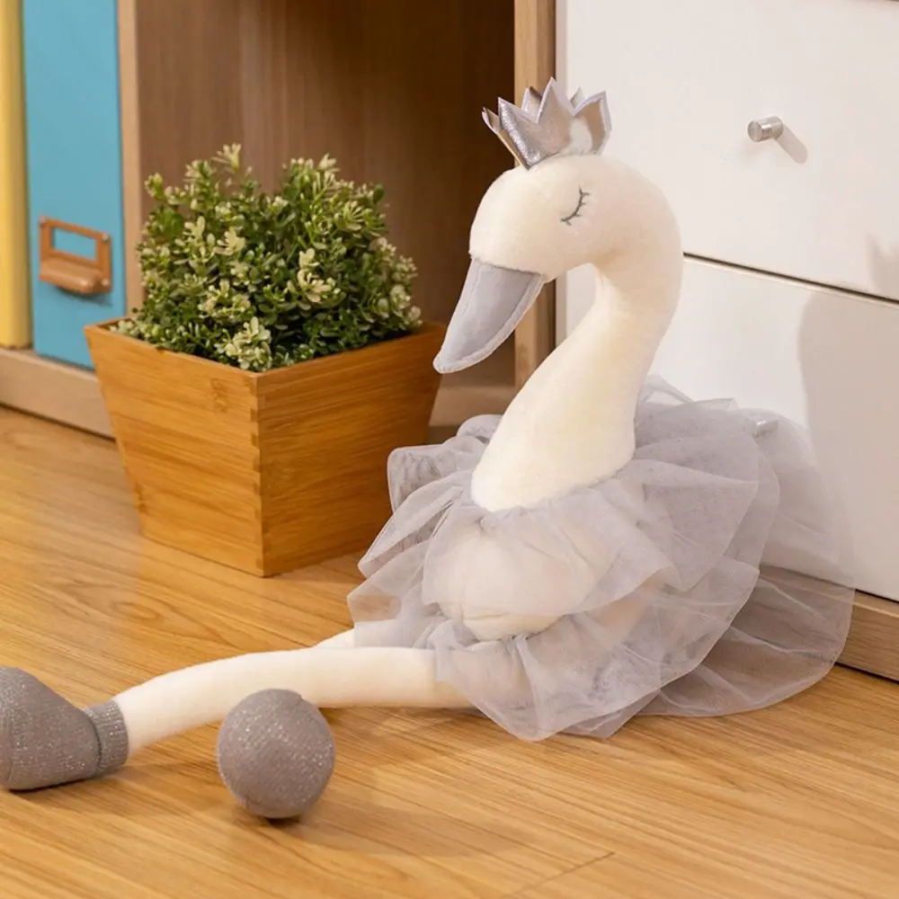 

White&Pink Color Skirt Swan Plush Toy Princess Dress Soft Pillow Stuffed Swan Doll Crown Beautiful Swan Animal Toy