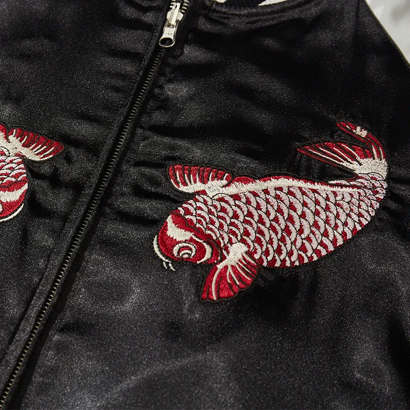 سترة بيسبول مطرزة على شكل سمكة كوي للرجال لربيع وخريف ملابس خروج يابانية Sukajan سترات تذكارية للجنسين معاطف اسكواش #5