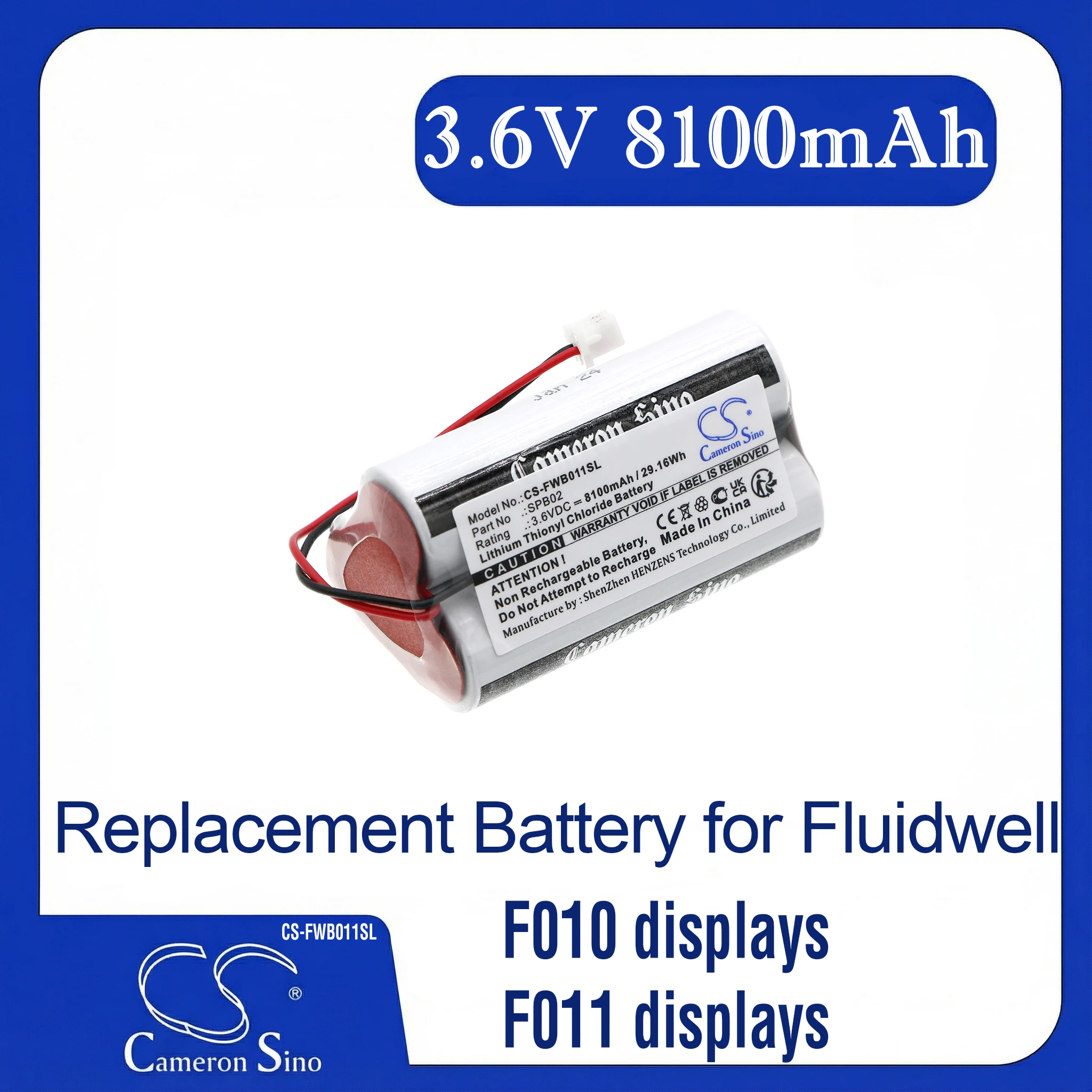

Cameron Sino Replacement Battery for Fluidwell F010 displays, F011 displays, F012 displays,, Fits P/N SPB02
