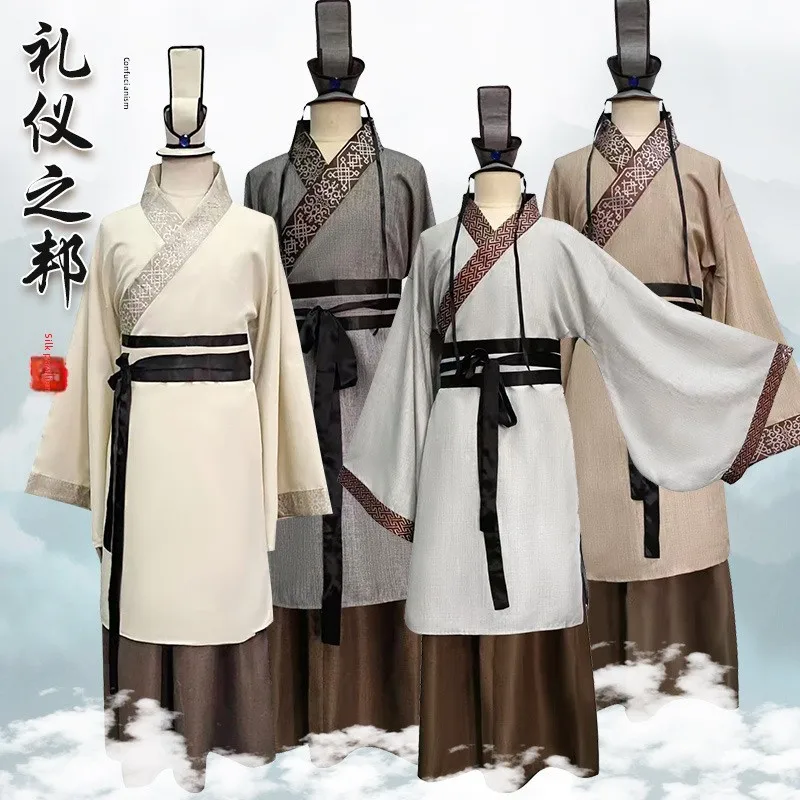 

Classic Hanfu Cotton Linen Scholar's Robe Traditional Chinese Culture Performance Costume Adult Ceremony Outfit Ancient s...